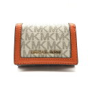MK マイケルコース 三つ折り 財布 スモール コンパクトウォレット PVCレザー ホワイト オレンジ 白 小銭入れ レディース 管理RY25001162