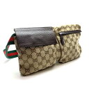GUCCI グッチ 28566 ボディバッグ ショルダーバッグ GG キャンバス レザー ブラウン 茶色 ファスナー開閉 メンズ かばん 管理RY2500157...