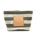 美品 TORY BURCH トリーバーチ 139883 ポーチ マルチケース キャンバス ボーダー グリーン ホワイト 緑 白 レディース 管理RY250016...