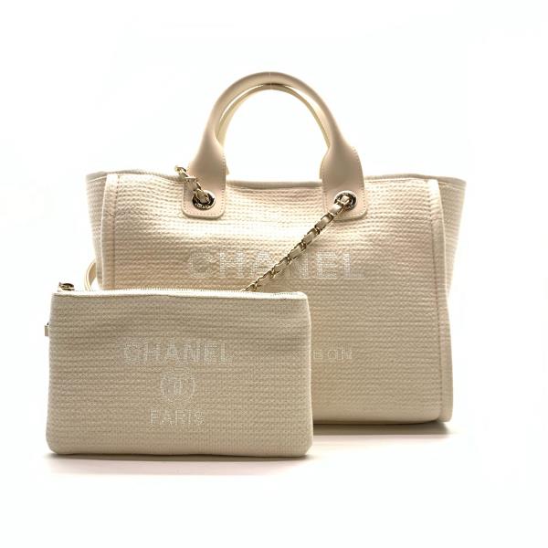 CHANEL シャネル AS3257 ドーヴィル MM オフホワイト 白 トートバッグ 2WAY ミックスファイバー レディ..
