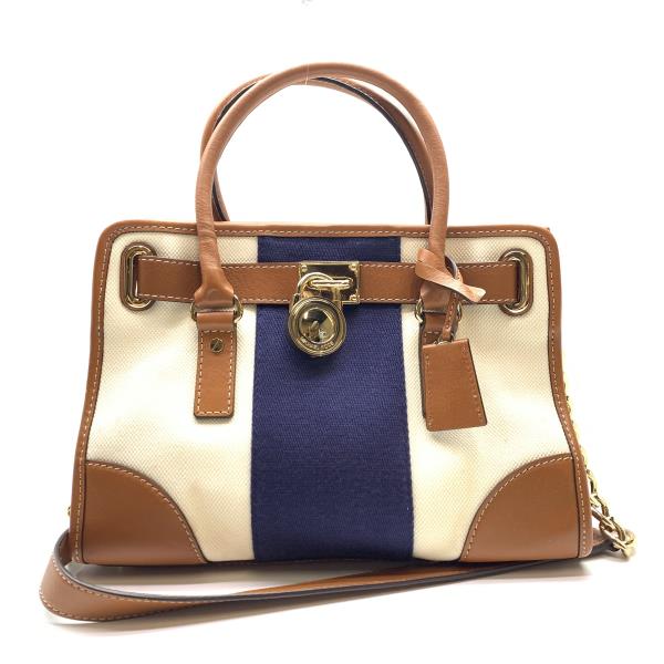 MK マイケルコース 2WAY キャンバス レザー トートバッグ ハンドバッグ ショルダーバッグ 2WAY ベージュ ブラウン かばん 管理RY25004675