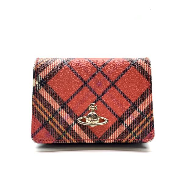 ヴィヴィアンウエストウッド 名刺入れ カードケース 定期入れ オーブ チェック柄 二つ折り 赤 レッド レディース メンズ 管理RY25005497