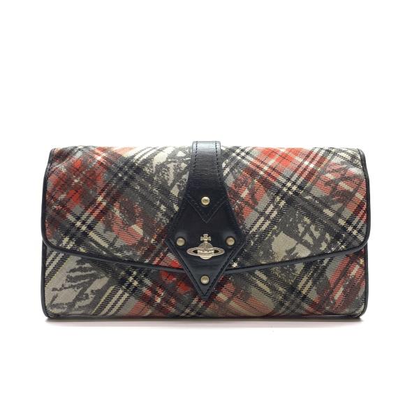 ヴィヴィアンウエストウッド 長財布 がま口 キャンバス レザー オーブ チェック柄 コインケース レディース メンズ 管理RY25005615