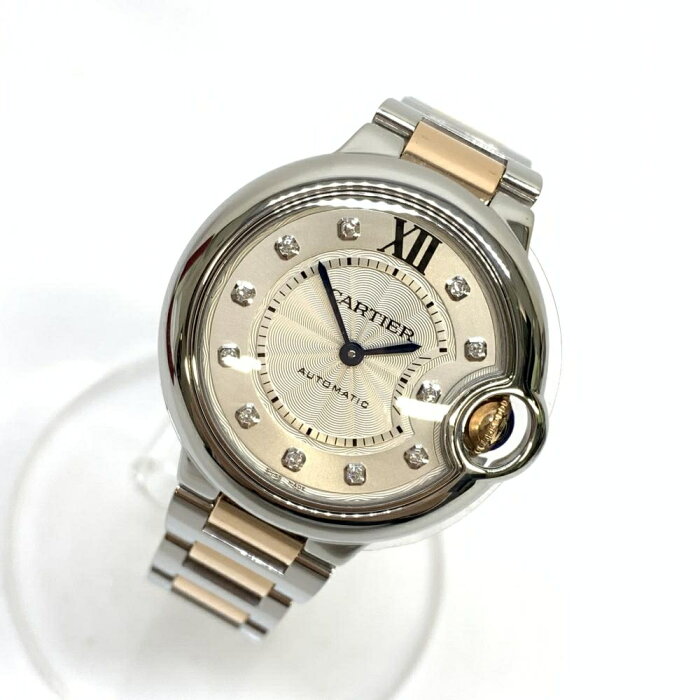 美品 Cartier カルティエ WE902044 バロンブルー レディース 腕時計 自動巻き シルバー文字盤 K18PG SS コンビ 11Pダイヤ 管理RM15235