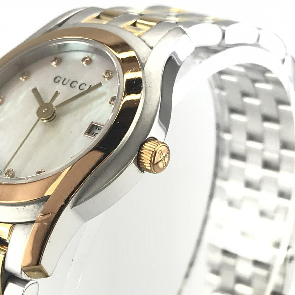 GUCCIグッチ5500LGクラスレディース腕時計クオーツシェル文字盤11PダイヤインデックスデイトSStimes;PGコンビカラ