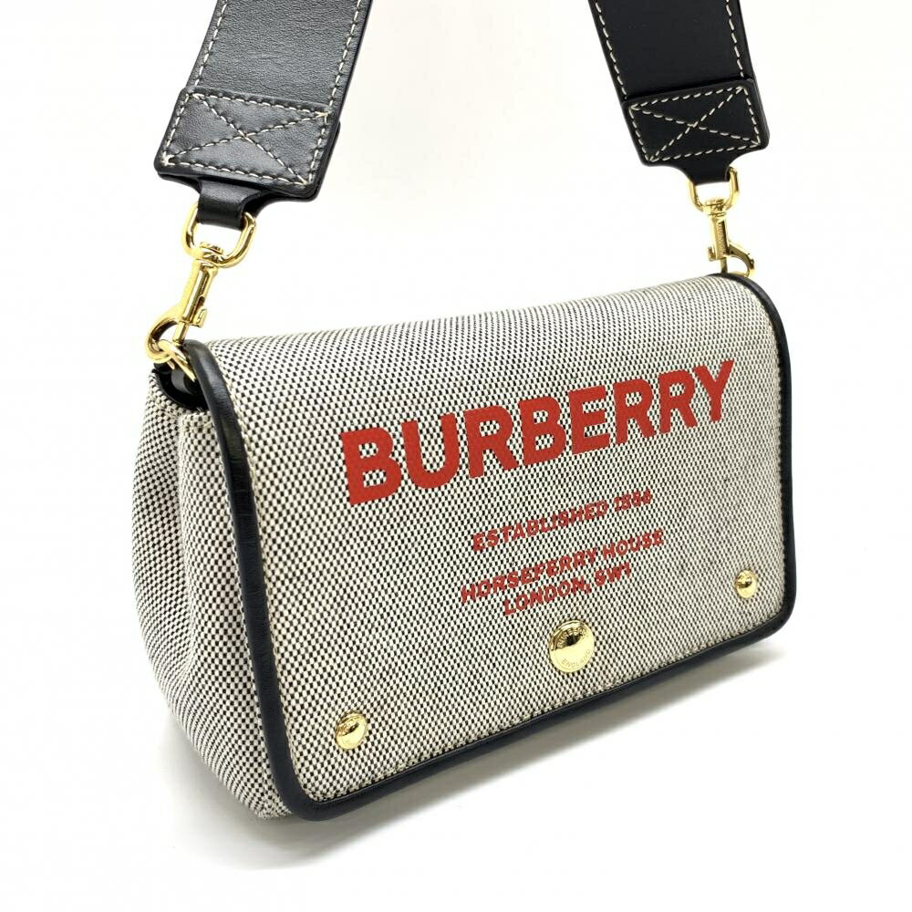 BURBERRY バーバリー スモール ホースフェリープリント ボディバッグ ポシェット クロスボディ キャンバス 黒 赤 ブラック 管理RT27440