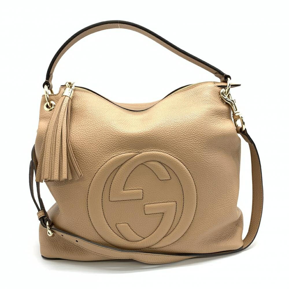 美品 GUCCI グッチ 536194 GGソーホー 2WAYショルダーバッグ タッセル ベージュ レザー レディース シンプル 通勤 通学 管理RT28237