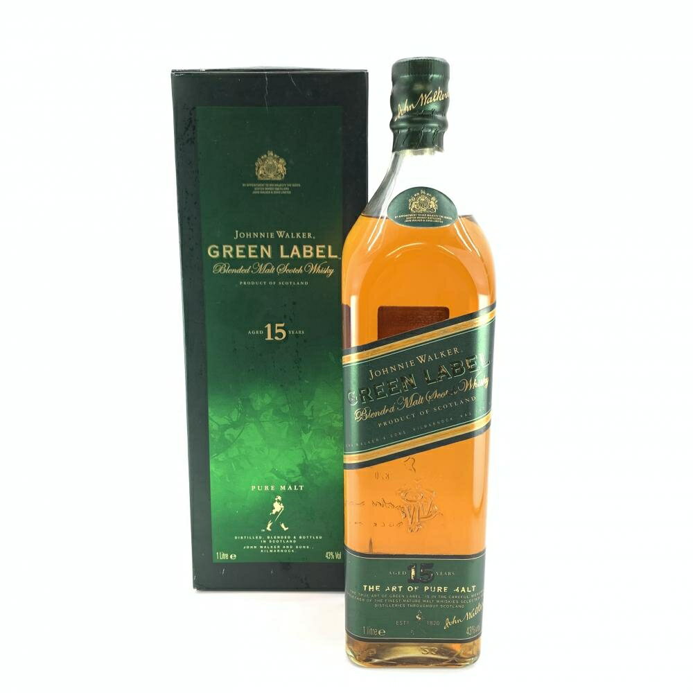 JOHNNIE WALKER ジョニー ウォーカー グリーン ラベル 15年 1000ml 43% GREEEN LABEL 旧ボトル オールドボトル ピュアモルト ブレンデッドモルト ヴァッテッドモルト ウイスキー バテッド スコッチ 古酒 1L リッター瓶 管理YI33896