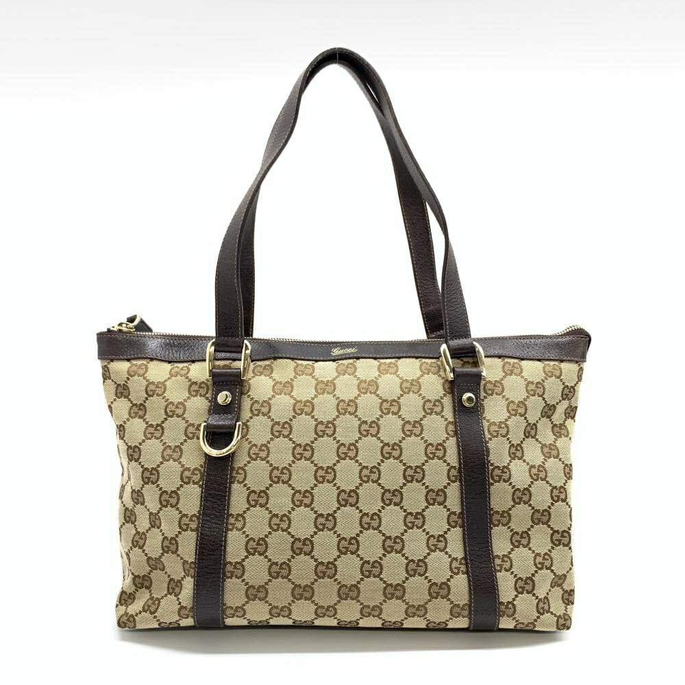 GUCCI グッチ 141470 GGキャンバス トートバッグ ハンドバッグ ショルダー 肩掛け ベージュ ブラウン レディース ファスナー 管理RT33950