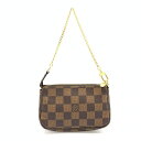 アクセサリーポーチ LOUIS VUITTON ルイヴィトン N58009 ミニアクセサリーポーチ ダミエ レディース チェーン ハンド ミニバッグ ブラウン 管理RT34813