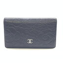 シャネル 長財布 レディース CHANEL シャネル カメリア レディース 長財布 ココマーク レザー 黒 ブラック シルバー金具 フラップ開閉 フラワーモチーフ 管理HS35759