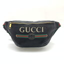 GUCCI グッチ 530412 ヴィンテージロゴ ボディバッグ ショルダー ウエストバッグ レザー ブラック×グリーン×レッド 管理RT36204