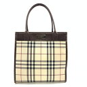 BURBERRY バーバリー ノバチェック ハンドバック トート スクエア型 チェック柄 ナイロンキャンバス レザー ブラウン ベージュ 管理HS36087