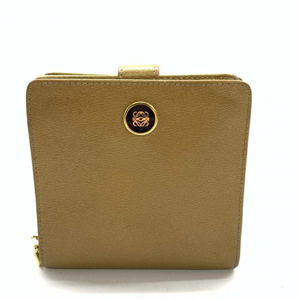 ロエベ 財布（レディース） LOEWE ロエベ 二つ折り財布 コンパクト財布 ボタン ファスナー開閉 ゴールド系 小銭入れあり レディース シンプル 管理HS36560