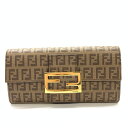 フェンディ 財布（レディース） FENDI フェンディ 2M0021 長財布 二つ折り長財布 ボタン開閉 被せ蓋 ズッカ柄 総柄 ブラウン ゴールド レディース 管理HS36753