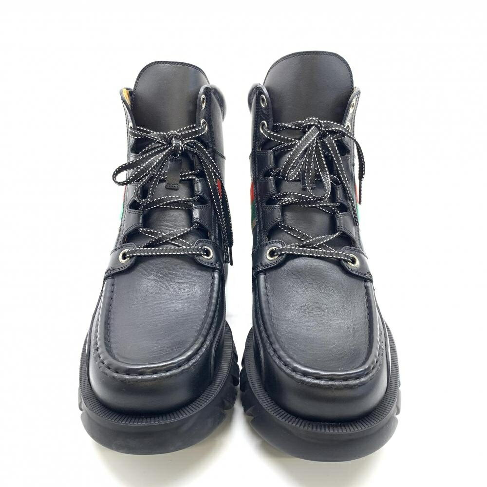 GUCCI グッチ 663368 インターロッキングG レースアップ アンクルブーツ GG レザー 黒 ブラック メンズ サイズ10（29cm） 靴 管理RT39585