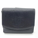 CHANEL シャネル A13496 キャビアスキン 二つ折り財布 ココマーク レザー 黒 レディース フラップ コンパクト ホック開閉 管理HS39709