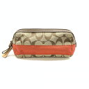 COACH コーチ F40025 ポーチ 小物入れ ペンケース 化粧ポーチ シグネチャー キャンバス ファスナー開閉 ベージュ オレンジ 管理HS40095