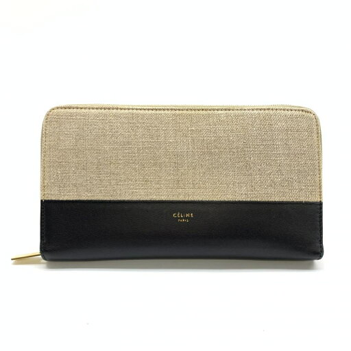 CELINE セリーヌ 101872 ラージジップドマルチファンクション 長財布 キャンバス レザー バイカラー ベージュ ブラック 管理RT40281 CELINE セリーヌ 101872 ラージジップドマルチファンクション 長財布 キャンバス レザー バイカラー ベージュ ブラック 管理RT40281