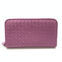 BOTTEGA VENETA ボッテガヴェネタ イントレチャート ラウンドファスナー長財布 レザー ピンク系 ユニセックス 管理RT42430
