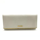 PRADA プラダ 1M1132 二つ折り長財布 フラップ Wボタン サフィアーノレザー 白 ホワイト ゴールド金具 ロゴ レディース 管理RT43414