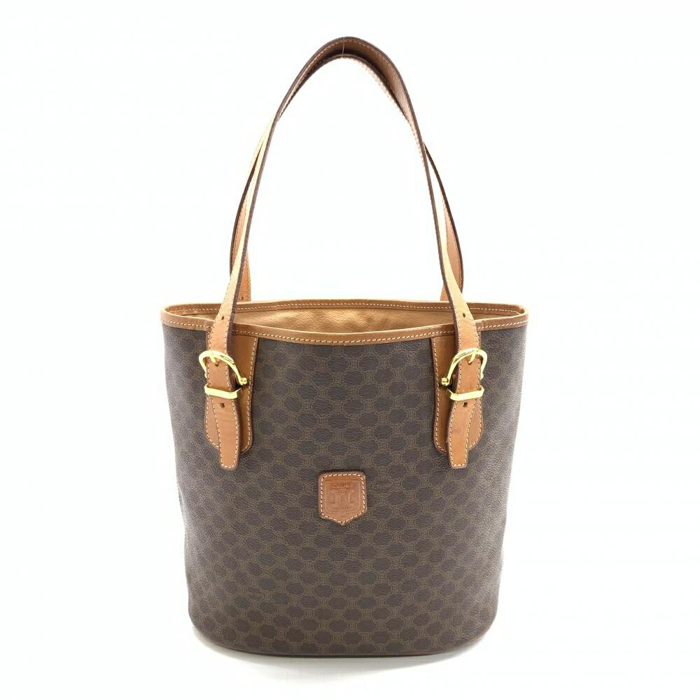 CELINE セリーヌ ヴィンテージ ハンドバッグ マカダム トートバッグ PVC レザー ブラウン レディース 管理RT44369