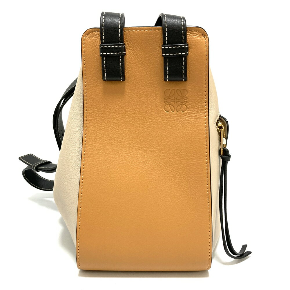 ロエベ【LOEWE】387.30PS35 ハンモック スモール カーフスキン コットン リネン ベージュ キャメル ショルダー ハンドバッグ アイコン 保管袋 18005