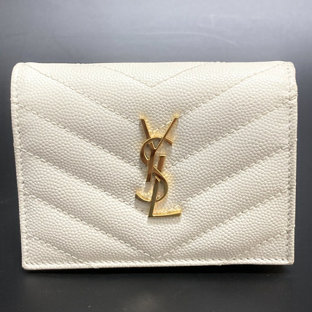 イヴサンローラン【Saint Laurent】YSL モノグラム ミニウォレット 二つ折り財布 アイボリー 白 カードケース コインケース コンパクト USED:AB【中古】かんてい局亀有店