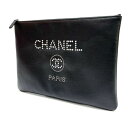 シャネル【CHANEL】 ドーウ゛ィル メタルスタッズ クラッチバッグ キャビアスキン　ブラック　黒