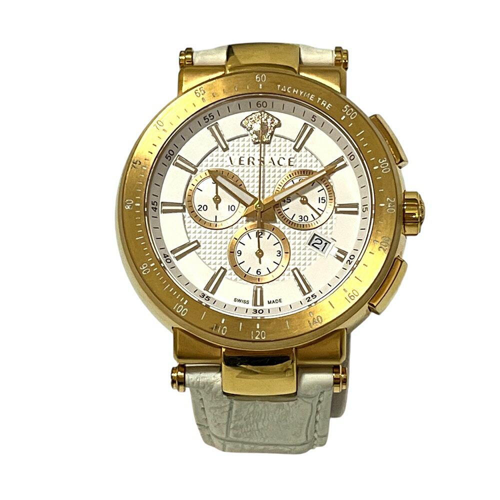 【VERSACE】ヴェルサーチ ウォッチ 腕時計 ミスティックスポーツ クロノグラフ VFG クォーツ メンズ 白文字盤　QZ　 稼動品 【中古】
