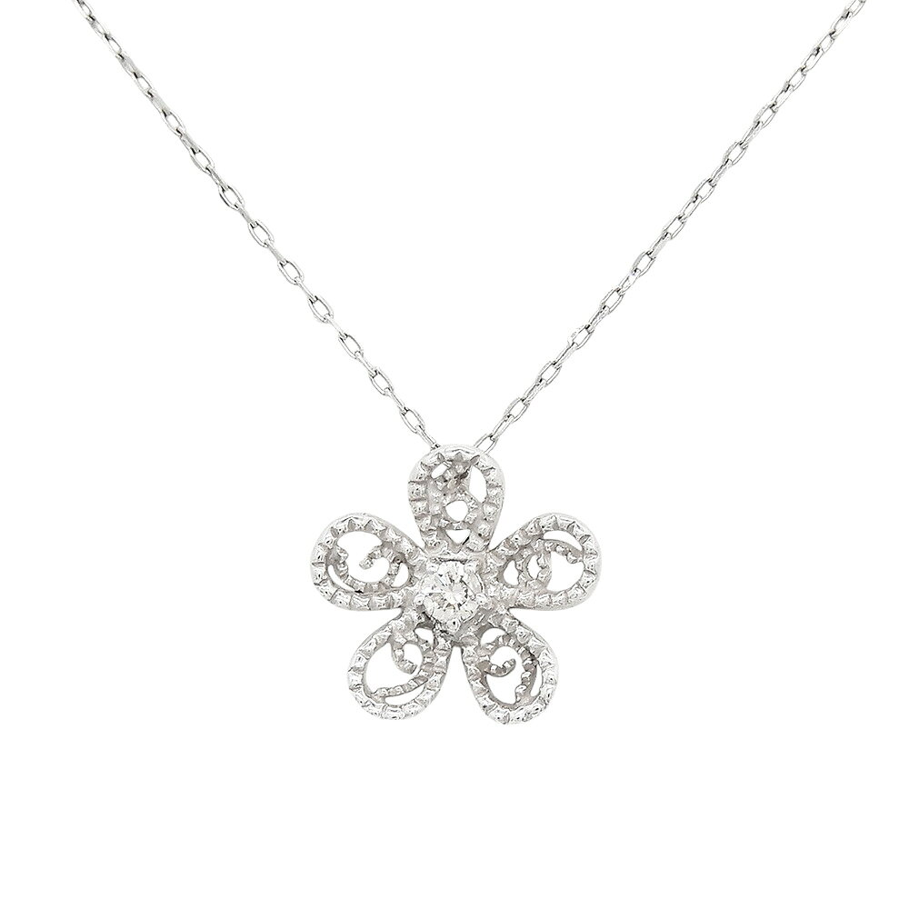 K10 ダイヤモンド フラワー ネックレス D0.03 約0.8g レディース【中古】【松戸店】