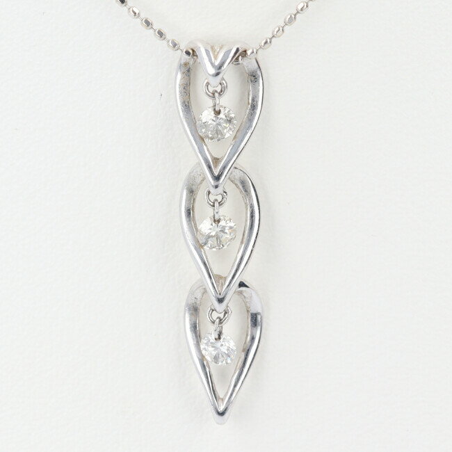 ■K18WG 3Pダイヤモンドデザインネックレス　D0.30ct　約42cm/約2.8g　18金ホワイトゴールド　レディース　4月誕生石　【中古】