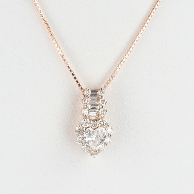 K18PG ダイヤモンドネックレス D0.364ct/D0.45ct 約2.8g/約45cm ハートモチーフ　ピンクゴールド ギフト プレゼント 贈り物 お祝い【中古】tのサムネイル