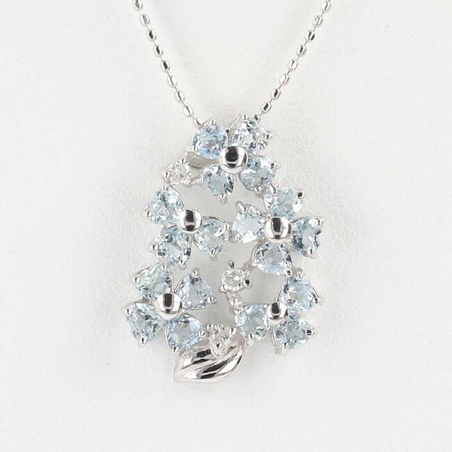 K18WG アクアマリンダイヤモンド付ネックレス AQ1.72ct/D0.08ct 約4.4g/約45cm フラワー　水色 ジュエリー ホワイトゴールド 豪華 ネックレス 可愛い レディース 女性 ギフト プレゼント 贈り物【中古】t(4)