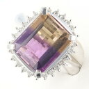PT900 天然クオーツリング Q7.63ct/D0.438ct/D0.03ct 15号/約12.7g アメトリン アメジスト/シトリン パートカラー 鑑別書 ダイヤモンド バイカラーplatinum/プラチナ 豪華 ギフト プレゼント 贈り物 お祝い【中古】t(4)