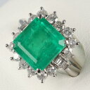 【大決算SALE！SPECIAL PRICE】PT900 エメラルド付ダイヤモンドリング E5.32ct/D1.12ct 約10.3g/約16号 鑑別書　グリーン ダイヤモンド ギフト プレゼント 贈り物 ゴージャス【中古】t