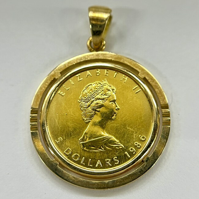 K24/K18 メイプルリーフ1/10oz金貨トップ 総重量約4.8g 1986年 24金 金貨 コイン エリザべス ギフト 資産 財産コイン ペンダントトップ イエローゴールド メンズ/レディース ギフト プレゼント 贈り物 【中古】tのサムネイル