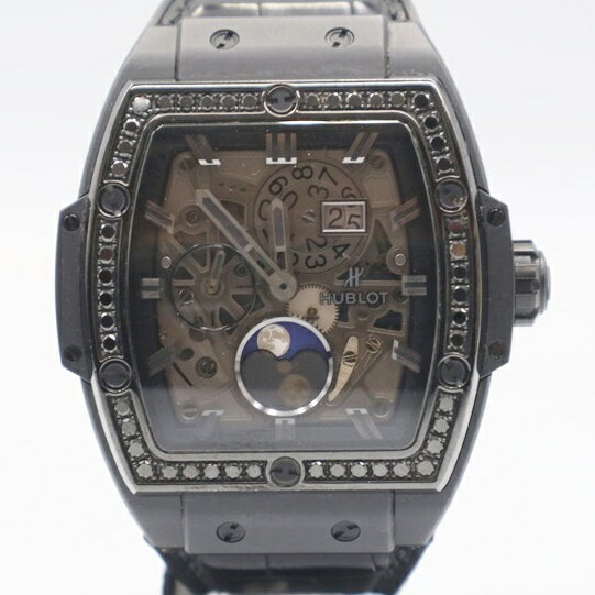 ウブロ【HUBLOT】スピリット・オブ・ビッグバン ムーンフェイズ　647.CI.1110.LR.1200 オールブラックダイヤモンド　ブラック　自動巻き　メンズ　【中古】