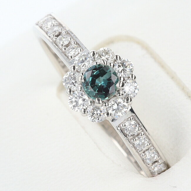 【ソーティング】PT900 アレキサンドライト・ダイヤモンドデザインリング AX0.17ct D0.32ct 約3.3g/約12.5号 フラワーモチーフ 花 プラチナ レディース ギフト プレゼント 【中古】h土浦◆