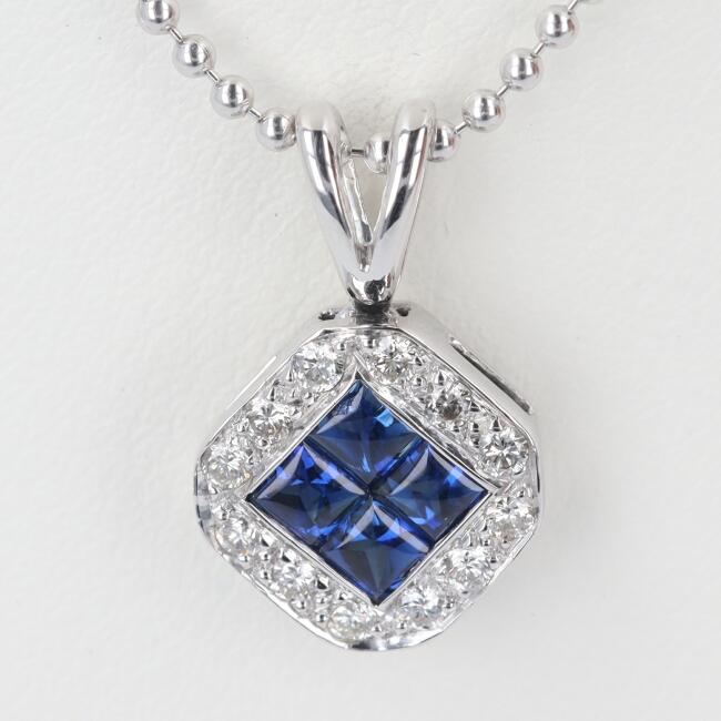 【中古】K18WGサファイア付きダ...