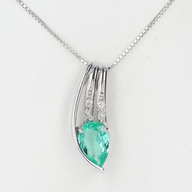 コロンビア産エメラルド0.773ct プラチナネックレスダイヤ0.23