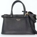 プラダ【PRADA】1BA418_2CYS_F002 ダブルベルト付スモール ソフトグレインレザーハンドバッグ レザー ショルダーバッグ 2WAY 黒/ブラック...