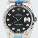 ロレックス【ROLEX】16234 デイトジャスト ブラック文字盤/黒文字盤 10Pダイヤモンド P番 SS×K18WG/ステンレス×ホワイトゴールド 自動巻き...