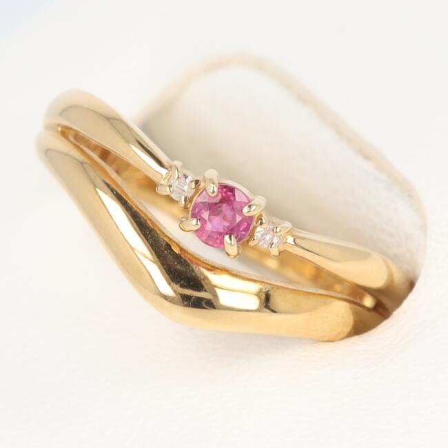 【お値下げしました！43,000円→39,000円】【ソーティング】K18YG ダイヤモンド・ルビー付リング R0.20ct/D0.02ct 約1.9g/約10号 ゴージャス ギフト プレゼント メレダイヤ 豪華 レディース/女性【中古】h