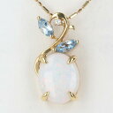 K18YG オパール・アクアマリン・ダイヤモンドネックレス OP1.55ct/D0.009ct/A0.18ct 約60.5cm/約4.2g イエローゴールド オパール 遊色 ホワイトオパール レディース/女性 ギフト プレゼント 贈り物【中古】h