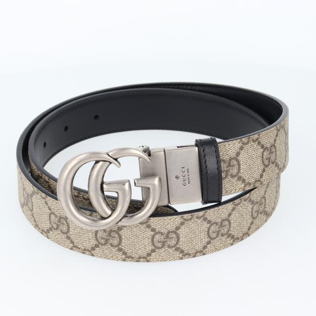 グッチ【GUCCI】643847 GG ダブルG リバーシブル スリムベルト GG ベージュ/ブラック レザー GGロゴ シ..