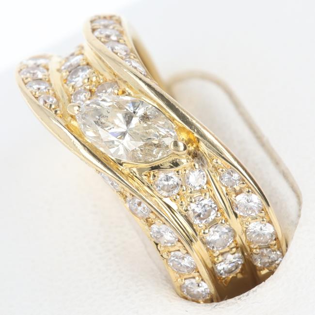 K18YG ダイヤモンドカーブデザインリング D0.69ct/D0.44ct 約5.5g/約12.5号 イエローゴールド マーキス モチーフ 指輪 レディース/女性【中古】t