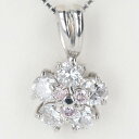 PT900/PT850 ダイヤモンドネックレス D1.00ct 約45cm/約4.7g フラワー/花 ピンク Pink カラーダイヤモンド 宝石 プラチナ/pl...