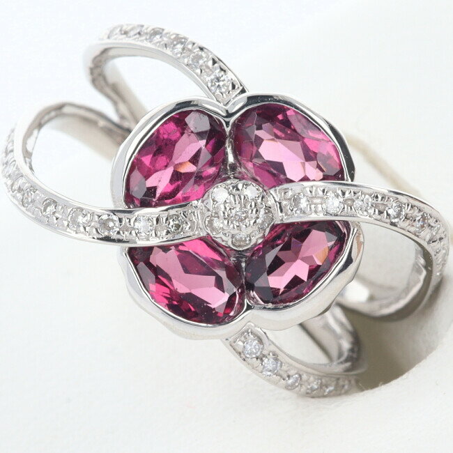 K18WG アメジスト・ダイヤモンド付リング 約5.7g/約16号 ノーブランドジュエリー パープル platinum/プラチナ レディース/女性 ギフト プレゼント 贈り物 お祝い【中古】h