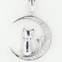 K18WG ダイヤモンドネックレス D0.19ct 約44cm/約4.6g ムーンモチーフ/月 猫/キャット ノーブランドジュエリー ダイヤモンド 豪華 ギフト...